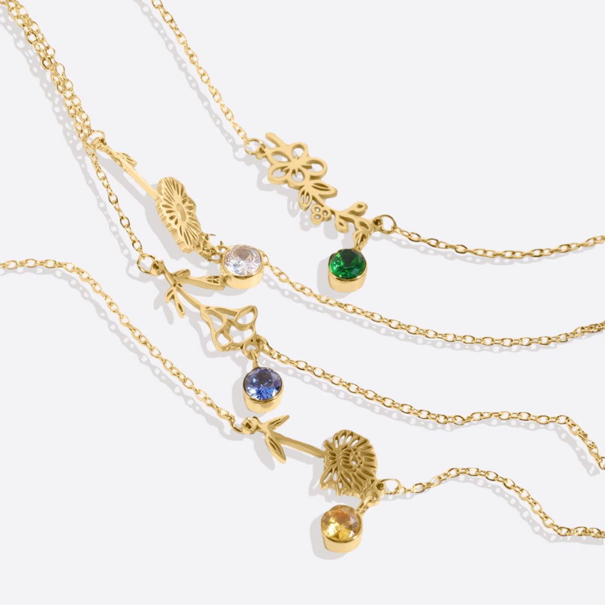 Bracelet délicat avec fleur de naissance et breloque pierre de naissance