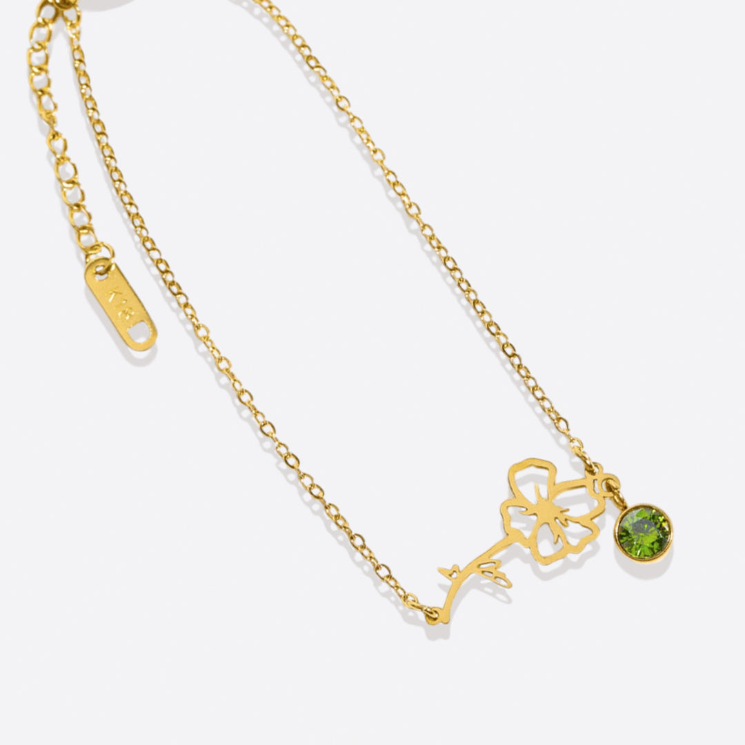 Bracelet délicat avec fleur de naissance et breloque pierre de naissance