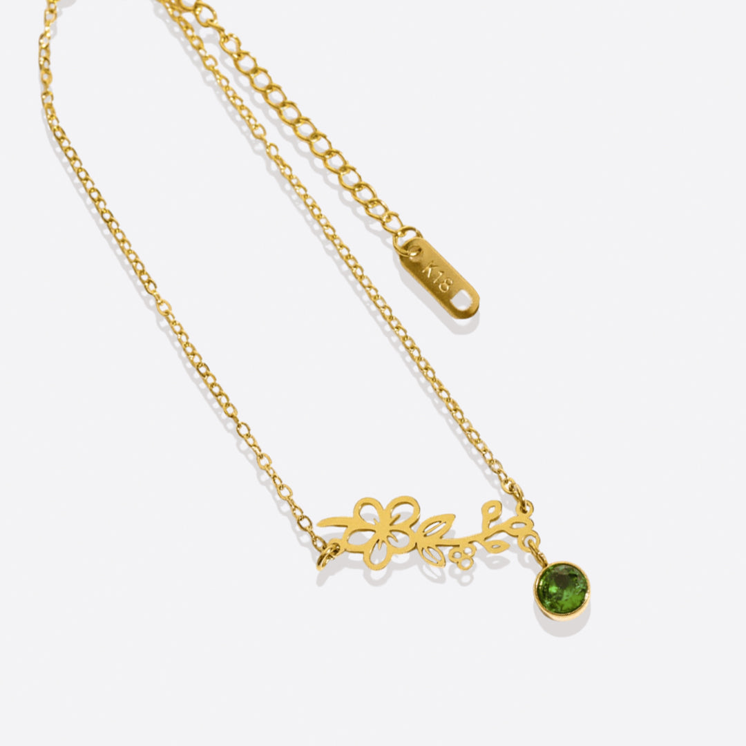 Bracelet délicat avec fleur de naissance et breloque pierre de naissance