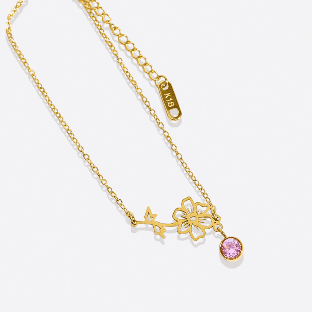 Bracelet délicat avec fleur de naissance et breloque pierre de naissance
