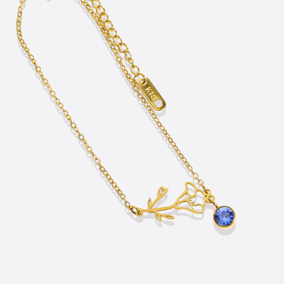 Bracelet délicat avec fleur de naissance et breloque pierre de naissance