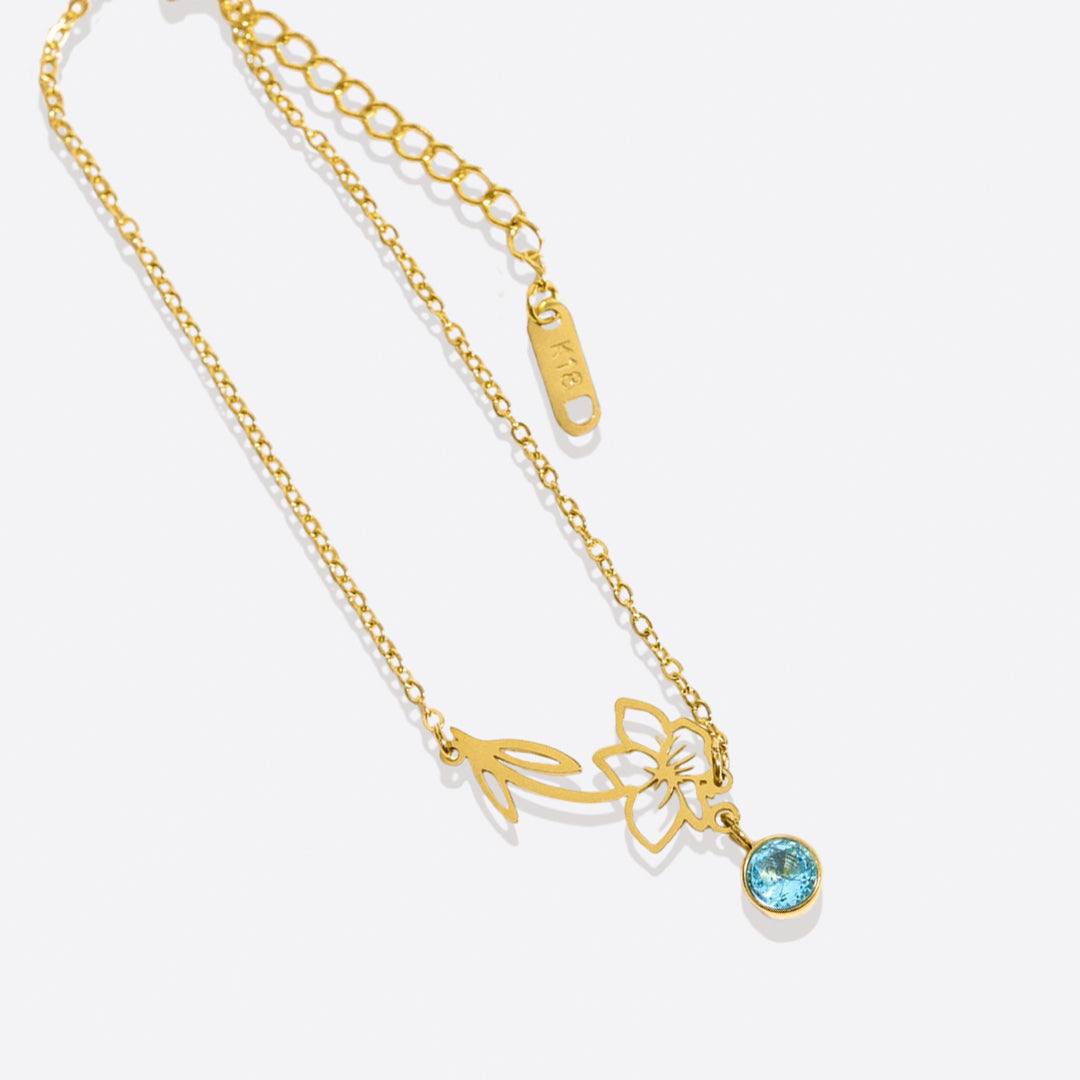 Bracelet délicat avec fleur de naissance et breloque pierre de naissance