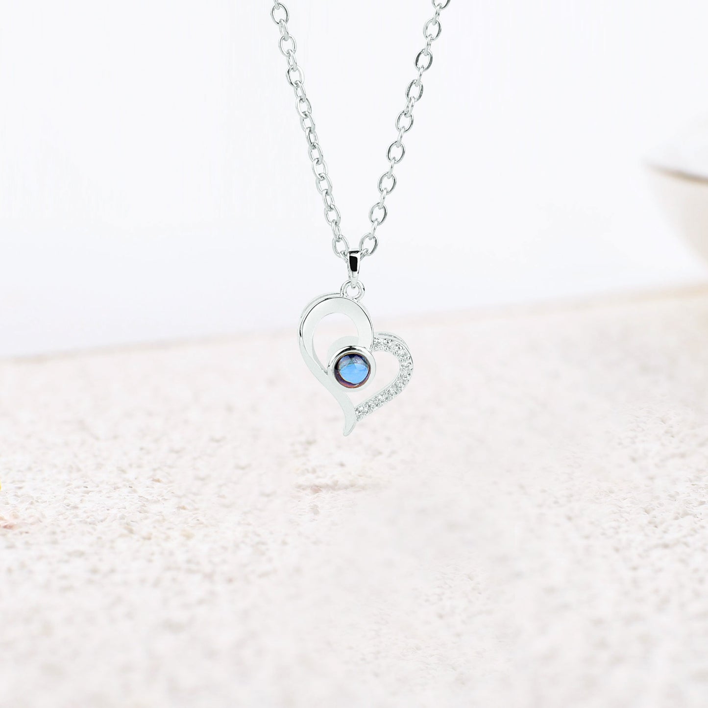 Half Pave Heart Photo Necklace