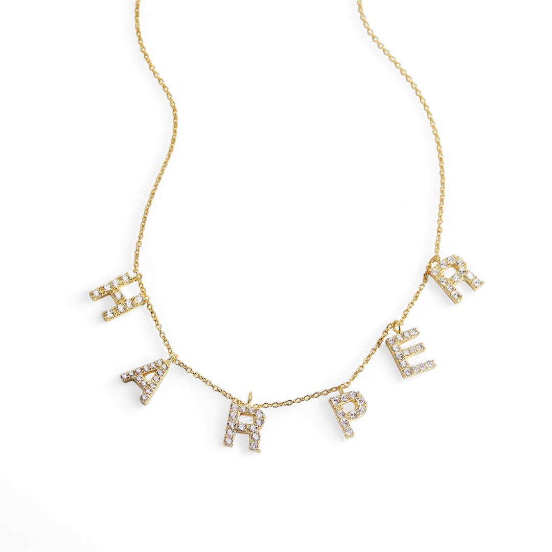 Pave Block Letter Name Necklace