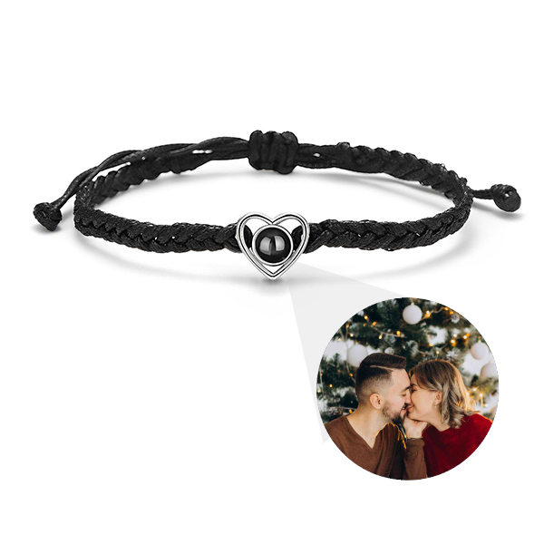 Bracelet tressé en forme de cœur avec photo à l'intérieur