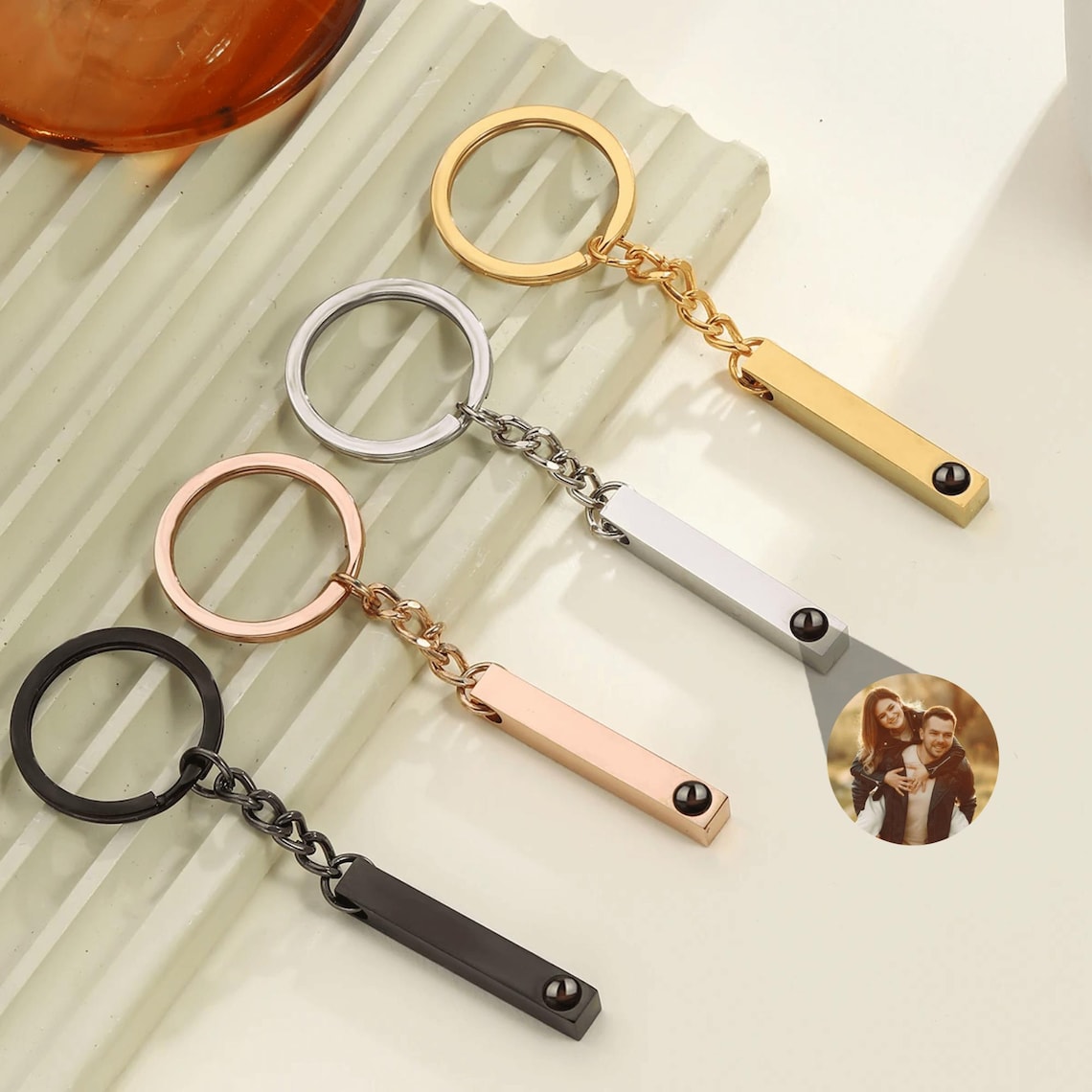 Porte-clés photo gravé avec texte personnalisé