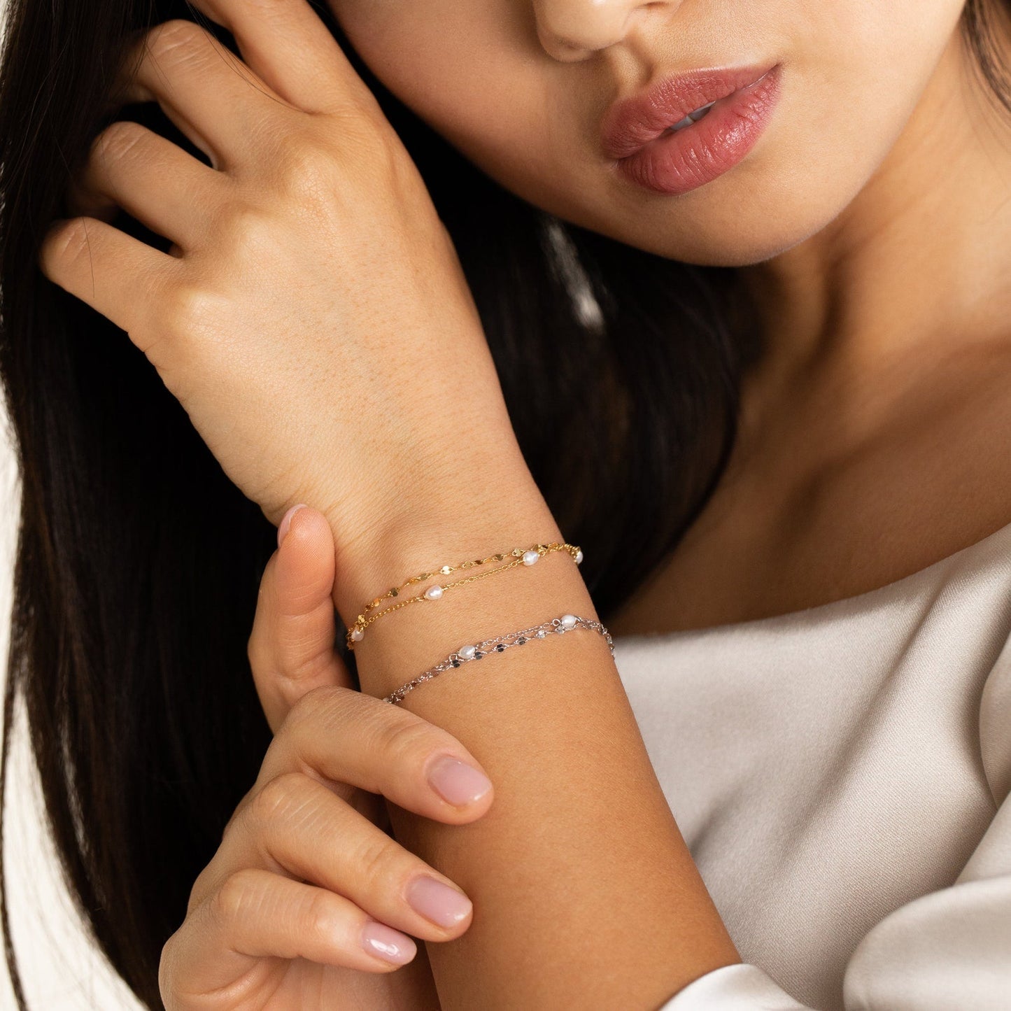 Wickelarmband mit Magnolienperlen