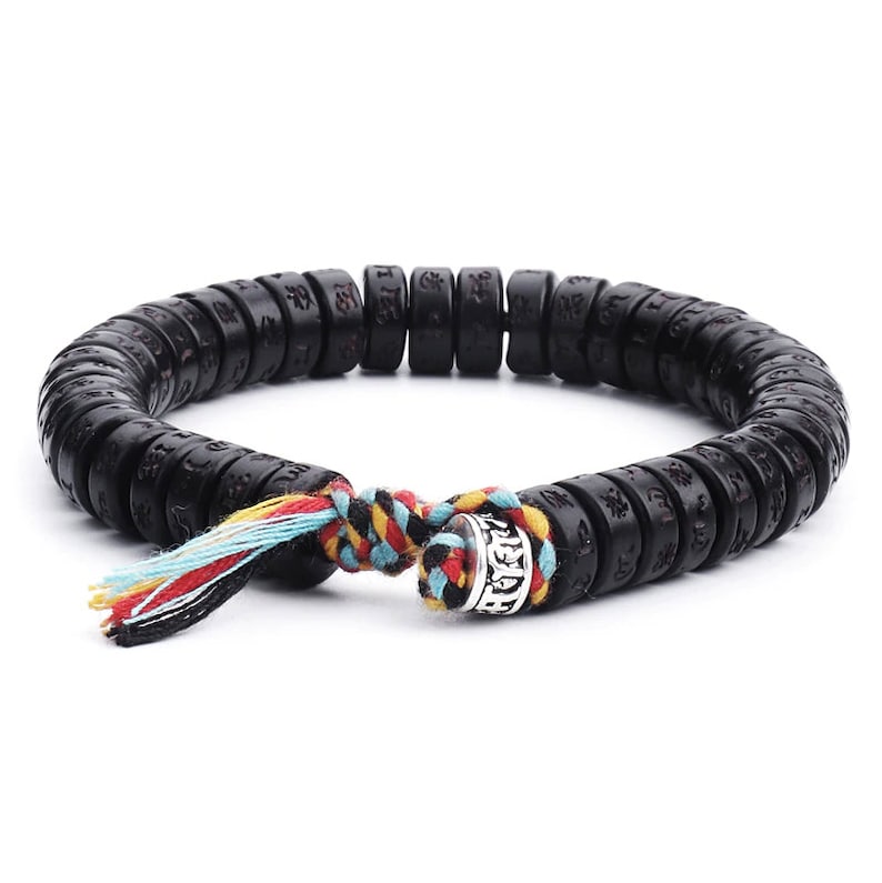 Bracelet tibétain tressé porte-bonheur en coquille de noix de coco noire, bracelet de méditation, bracelet pour homme