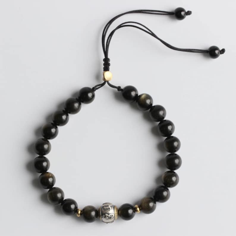Tibetisches Mantra-Armband, Glücksarmband aus Obsidian zum Schutz
