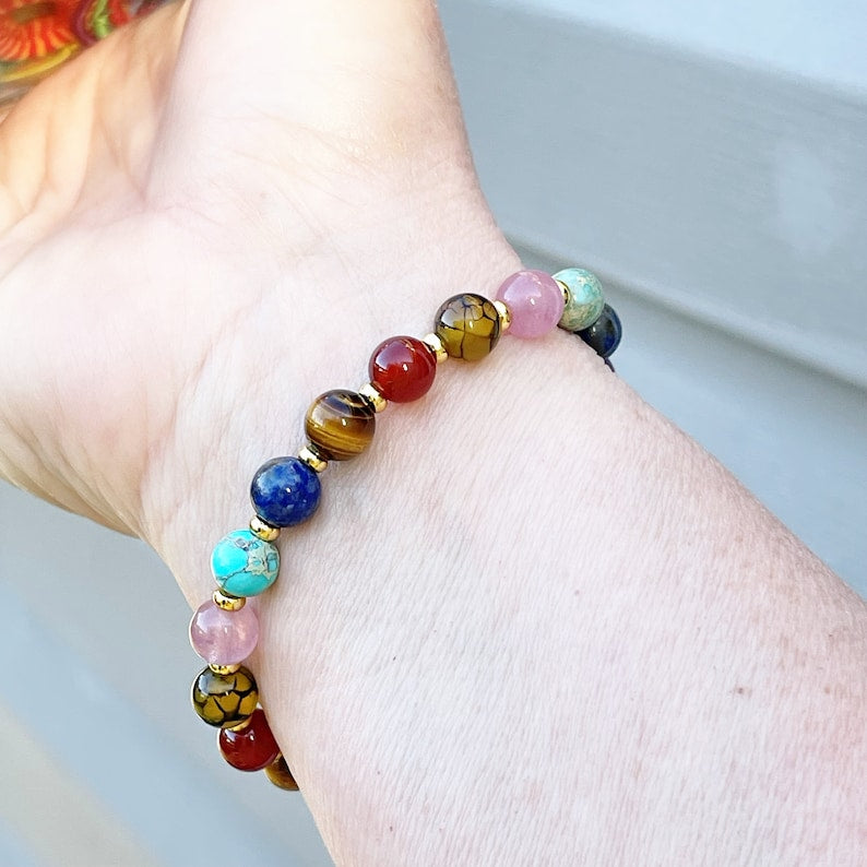 Bracelet en pierres des sept chakras, bracelet énergétique en cristal multi-pierres précieuses, 8 mm
