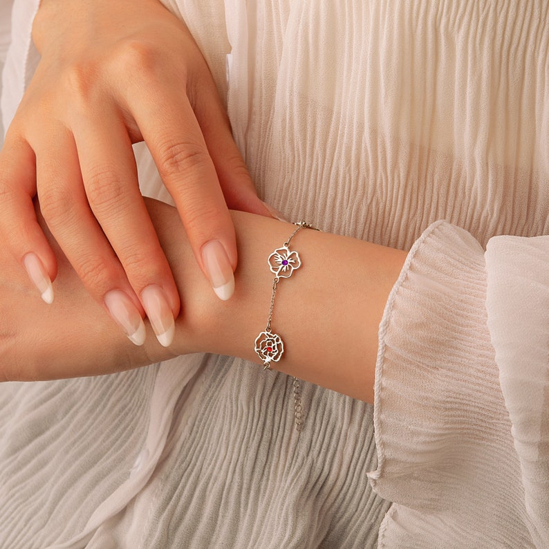 Bracelet de fleurs de naissance 1 à 8 pour maman/grand-mère