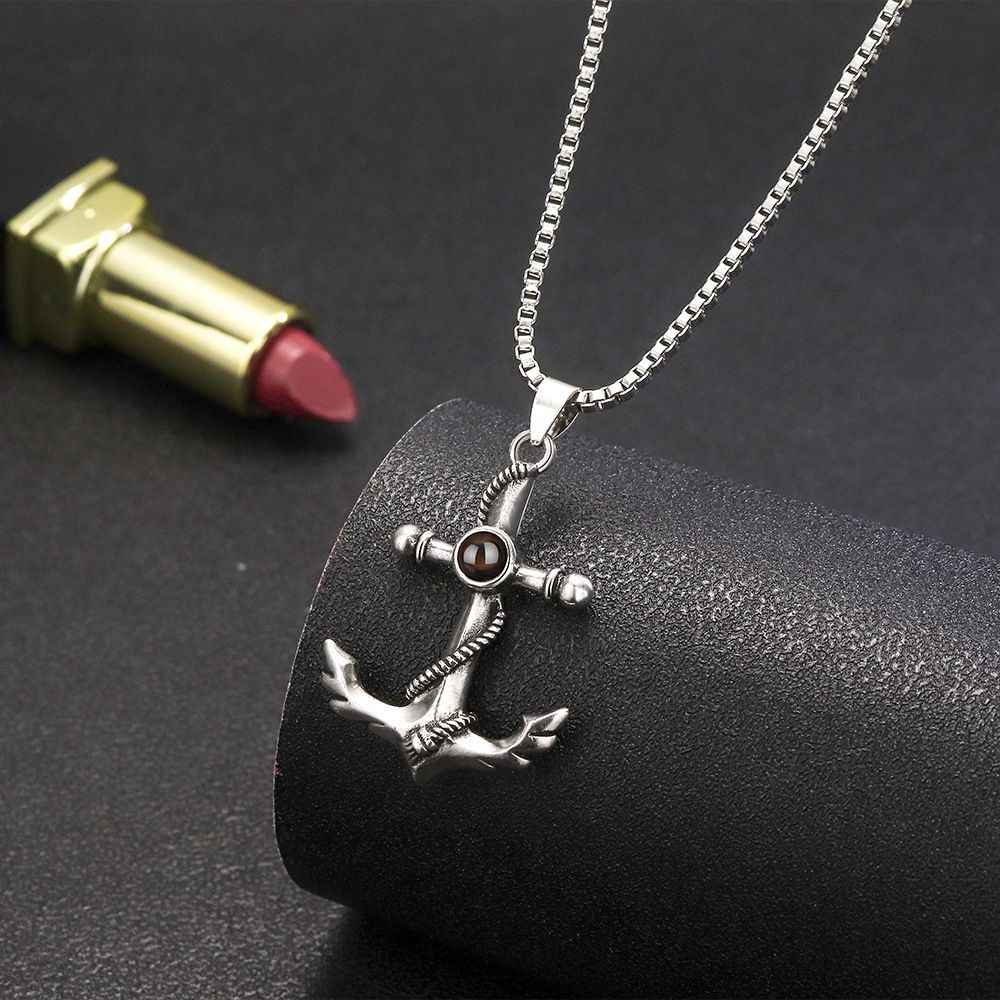 Anchor Pendant Necklace with Hidden Photo