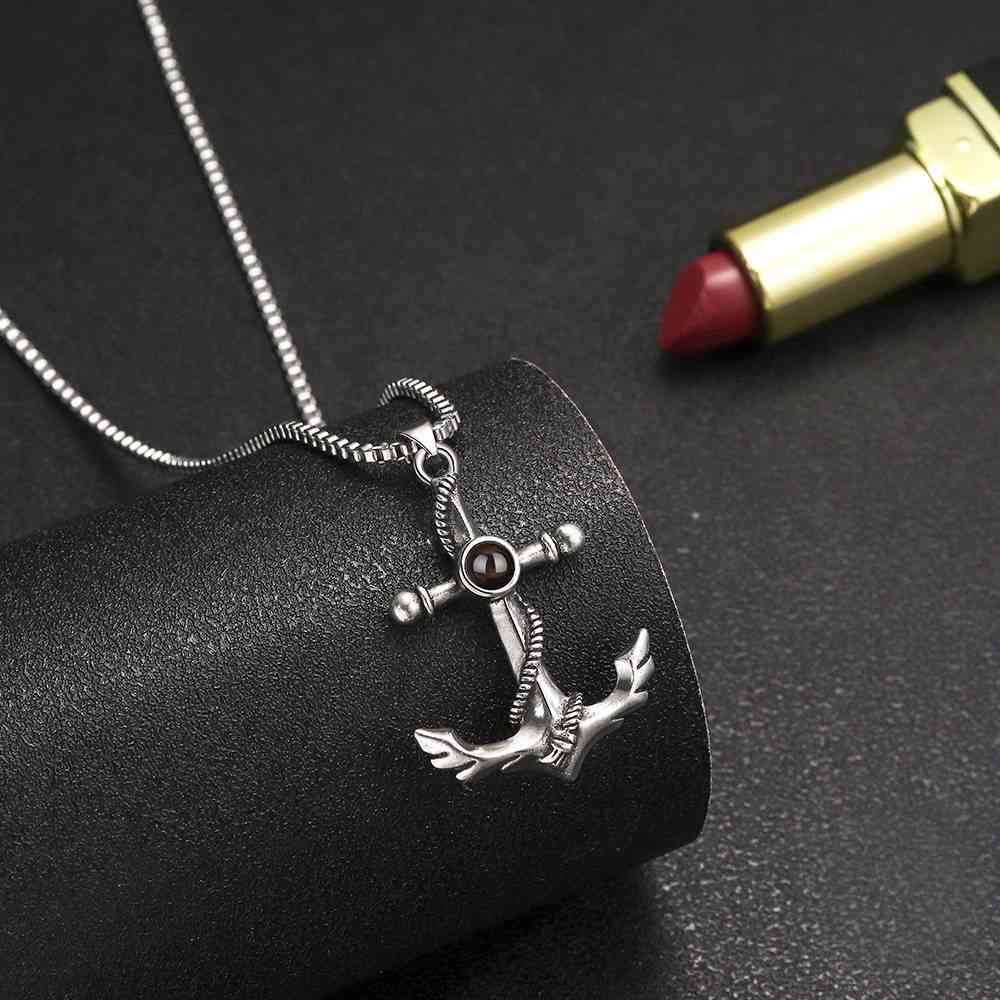 Anchor Pendant Necklace with Hidden Photo