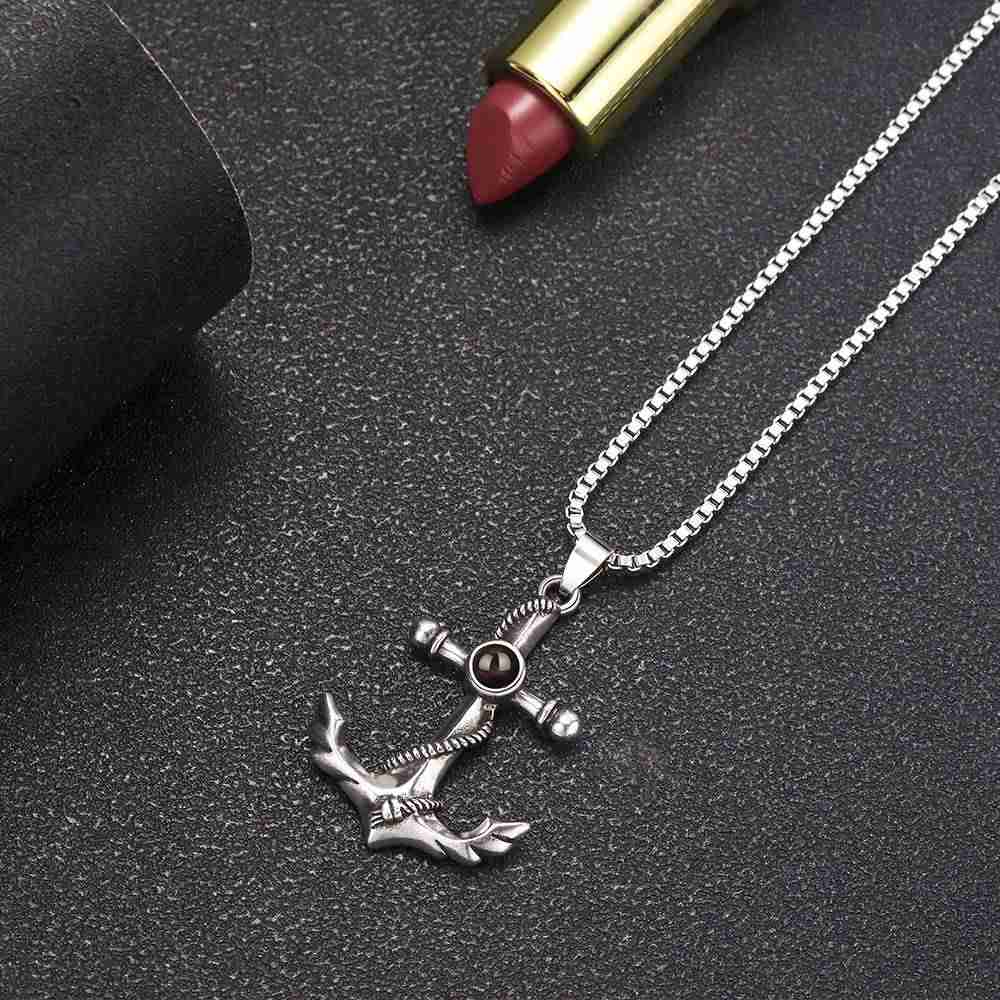 Anchor Pendant Necklace with Hidden Photo