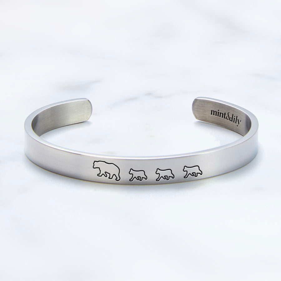 Mama Bear & Her Baby Bears Engraved Cuff Bracelet