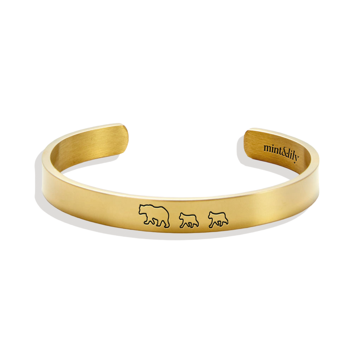 Mama Bear & Her Baby Bears Engraved Cuff Bracelet