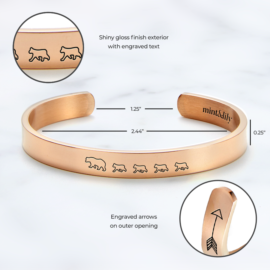 Mama Bear & Her Baby Bears Engraved Cuff Bracelet