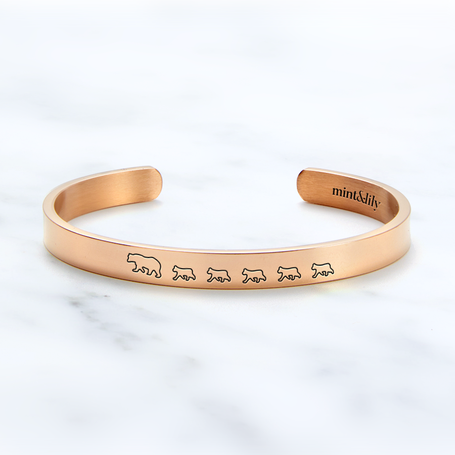 Mama Bear & Her Baby Bears Engraved Cuff Bracelet