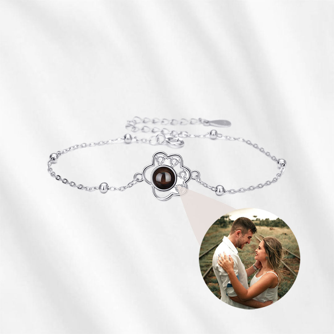 Armband mit verstecktem Foto, Sterlingsilber, Pfoten, Satellitenkette