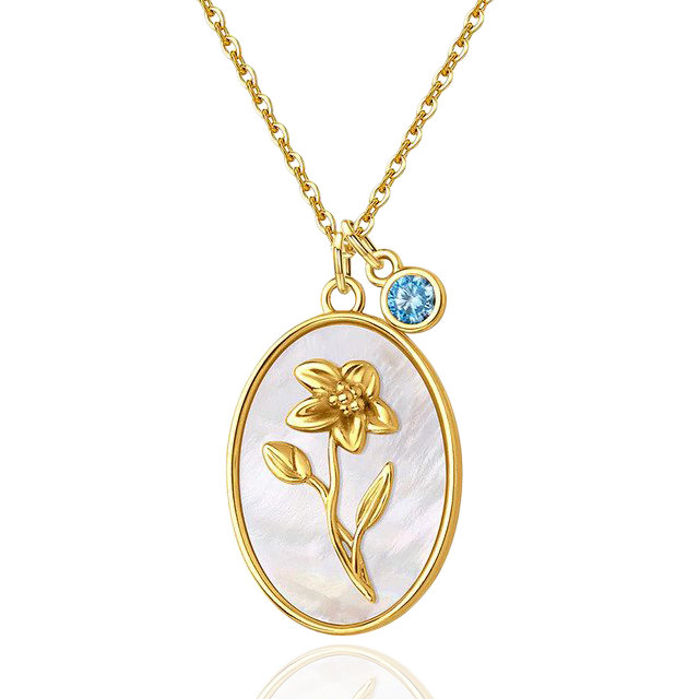 Collier avec pendentif en forme de fleur de naissance et perles
