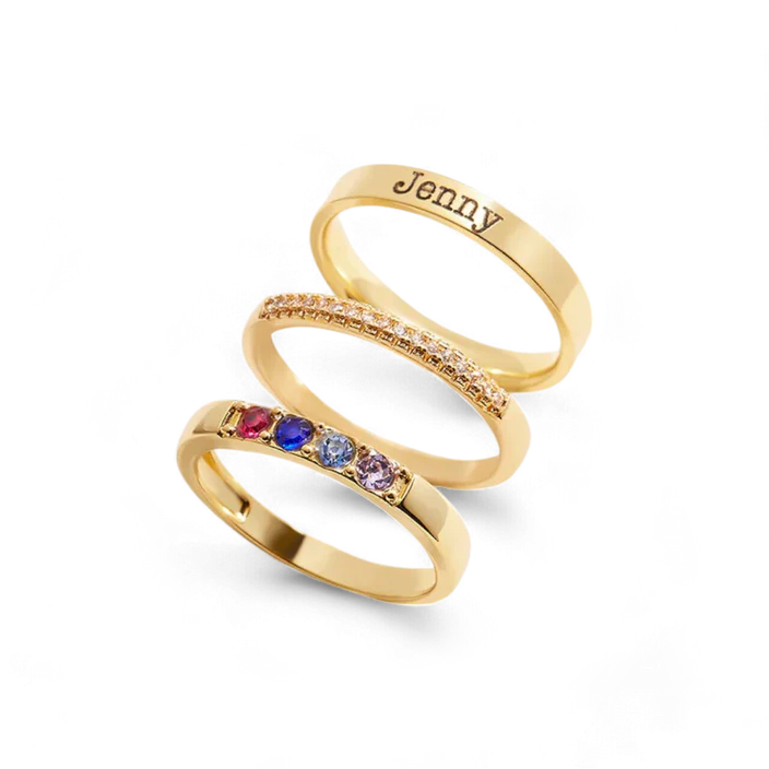Personalized Birthstones Stacking Name Rings