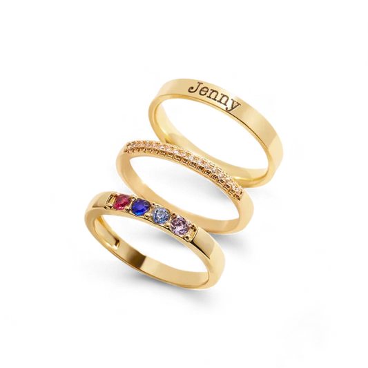 Personalized Birthstones Stacking Name Rings