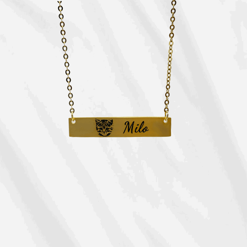 Personalized Engraved Photo Necklace Bar Pendant Sterling Silver