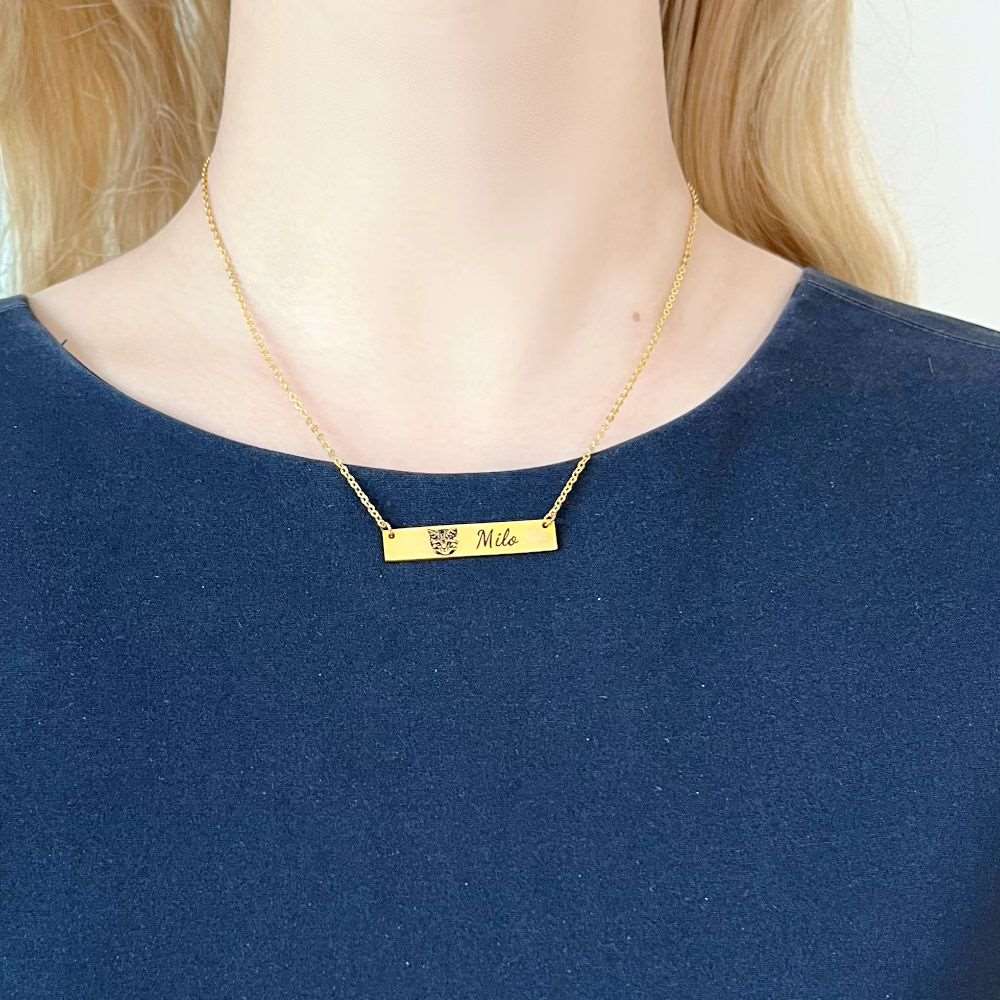 Personalized Engraved Photo Necklace Bar Pendant Sterling Silver