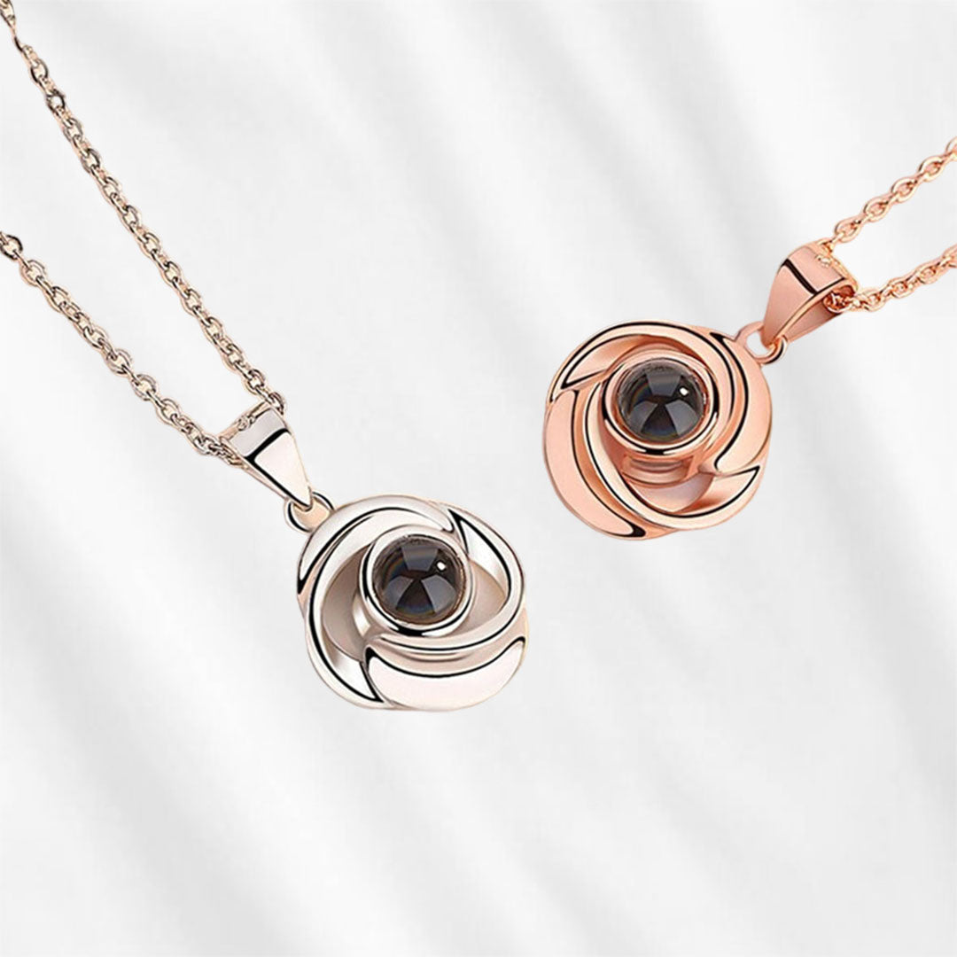 Personalized Photo Projection Necklace with Hidden Picture Rosebud