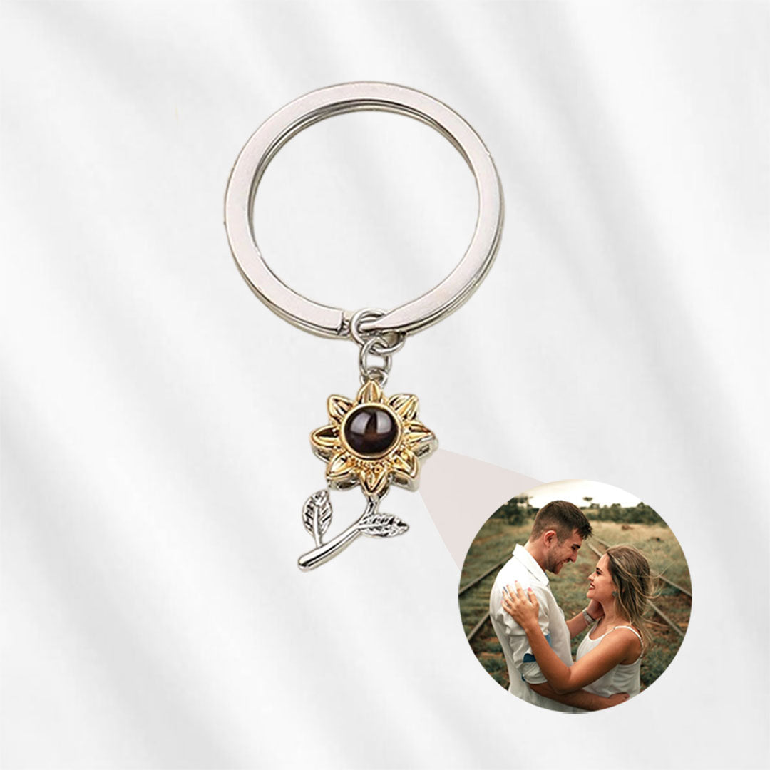 Porte-clés photo caché en argent sterling Tournesol