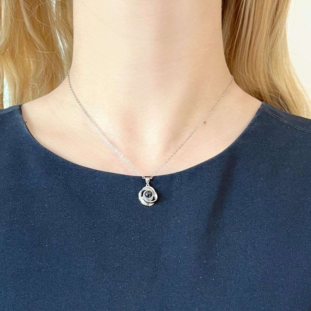 Personalized Photo Projection Necklace with Hidden Picture Rosebud
