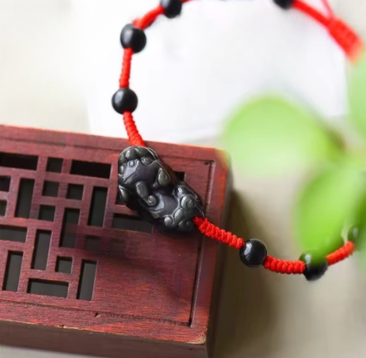 Natural Obsidian Red Cord Adjustable Bracelet