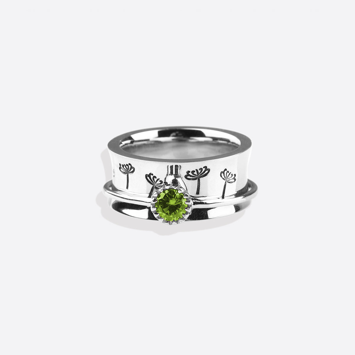 Bague Fidget Spinning Pissenlit Argent Pierre de Naissance