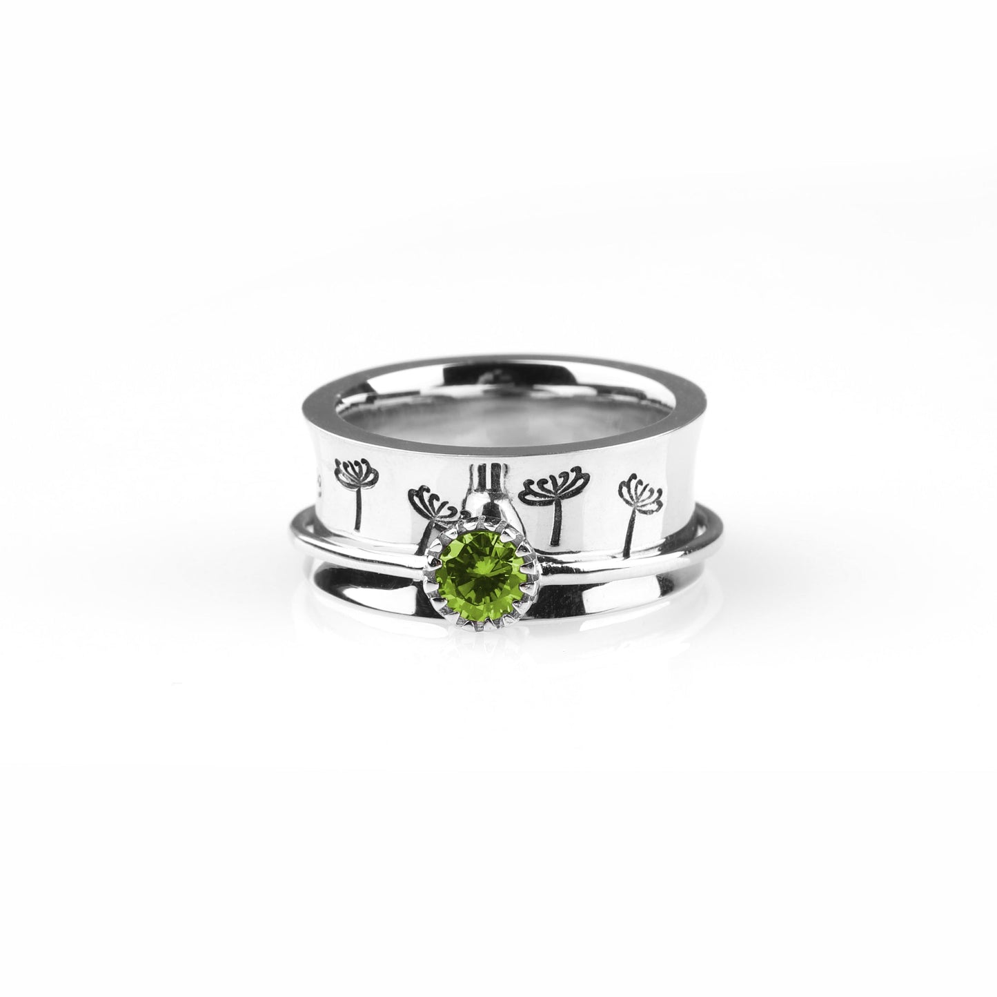 Bague Fidget Spinning Pissenlit Argent Pierre de Naissance