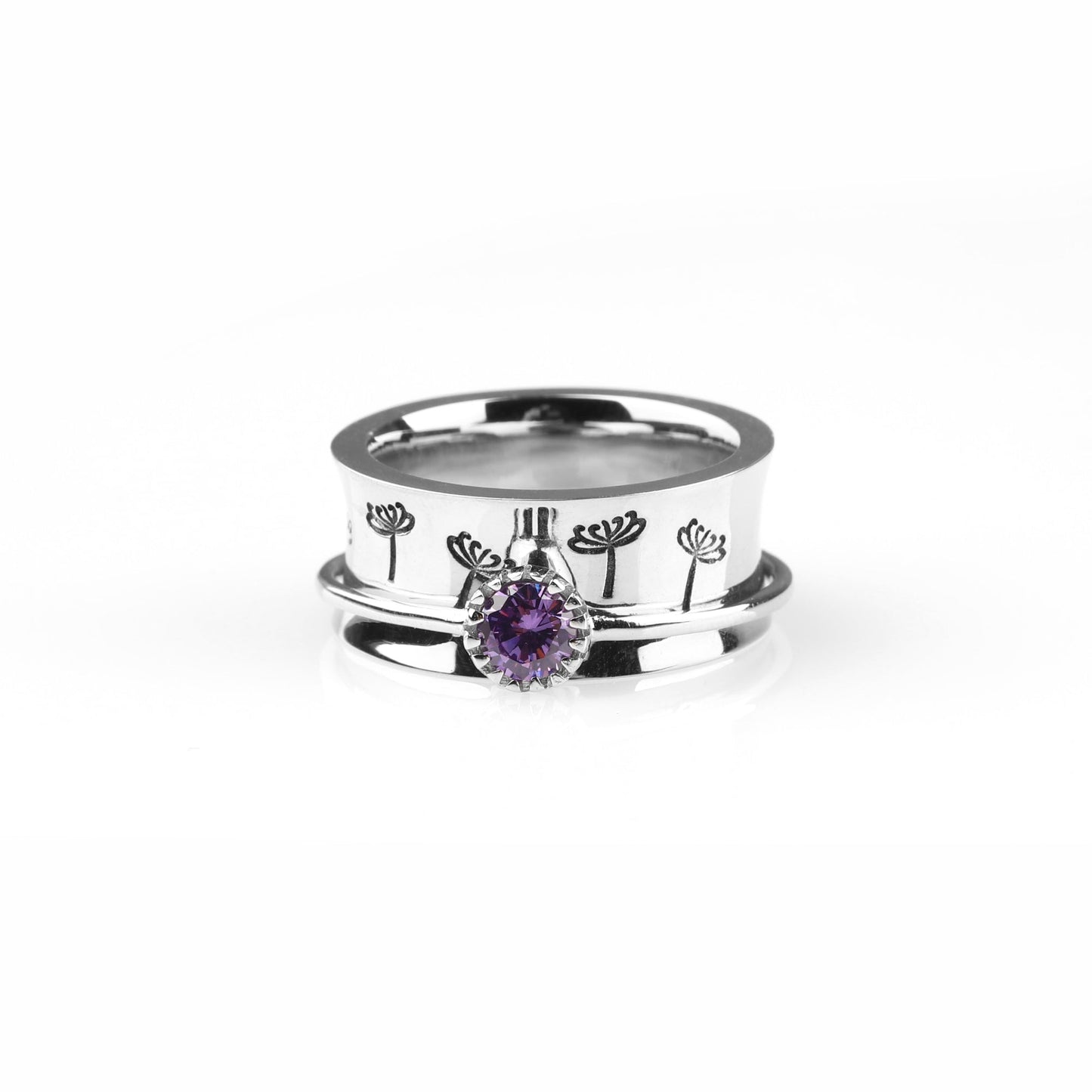 Bague Fidget Spinning Pissenlit Argent Pierre de Naissance