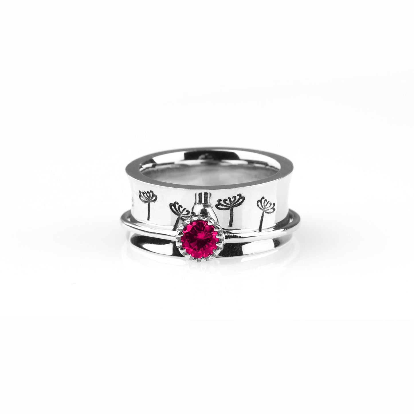 Bague Fidget Spinning Pissenlit Argent Pierre de Naissance