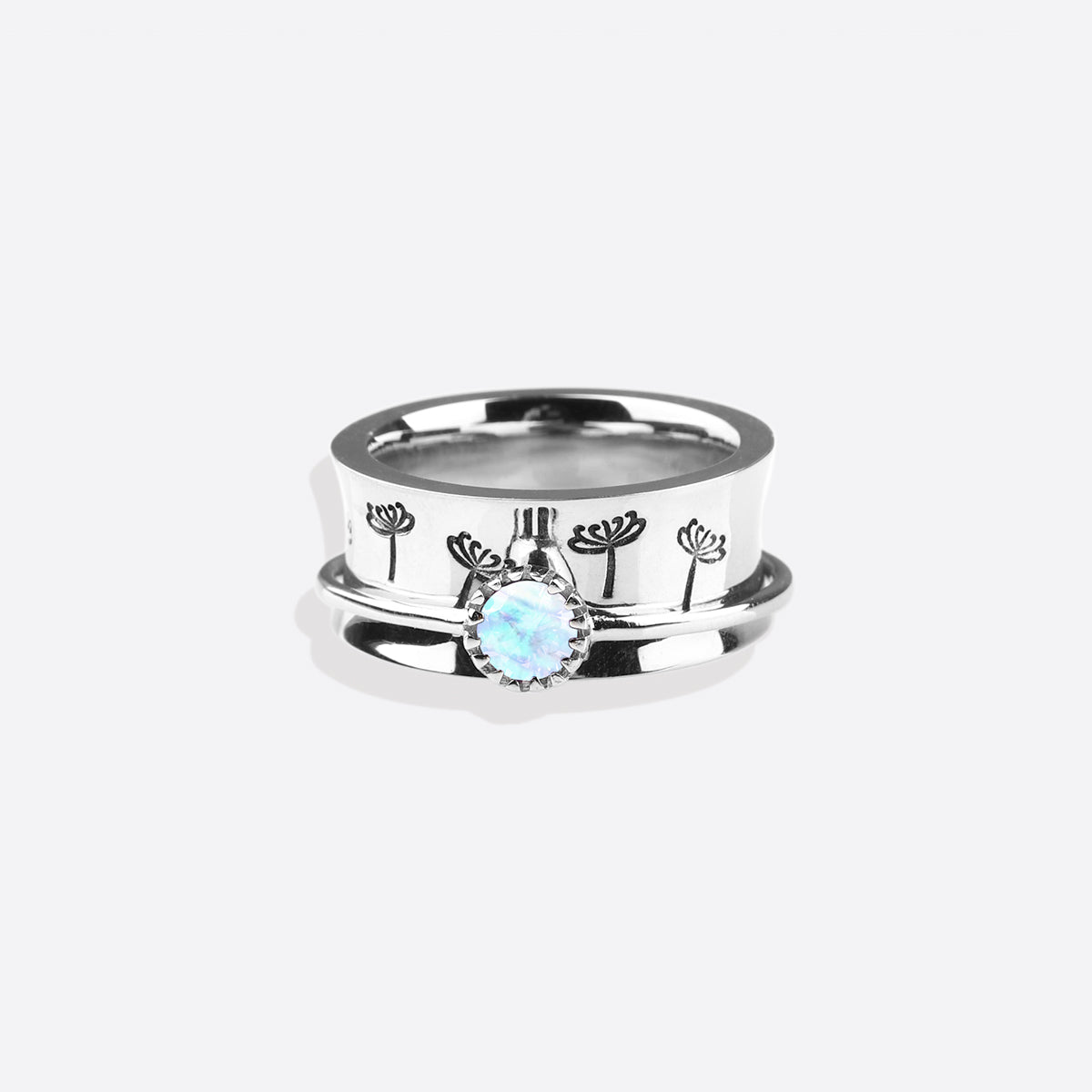 Bague Fidget Spinning Pissenlit Argent Pierre de Naissance