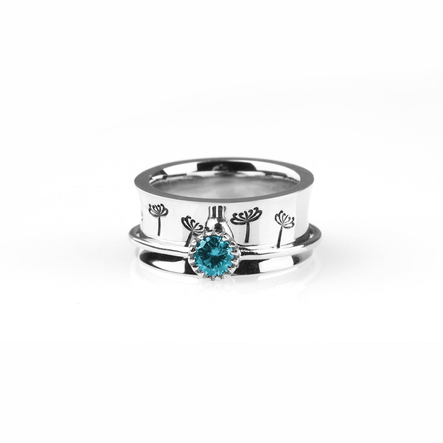 Bague Fidget Spinning Pissenlit Argent Pierre de Naissance