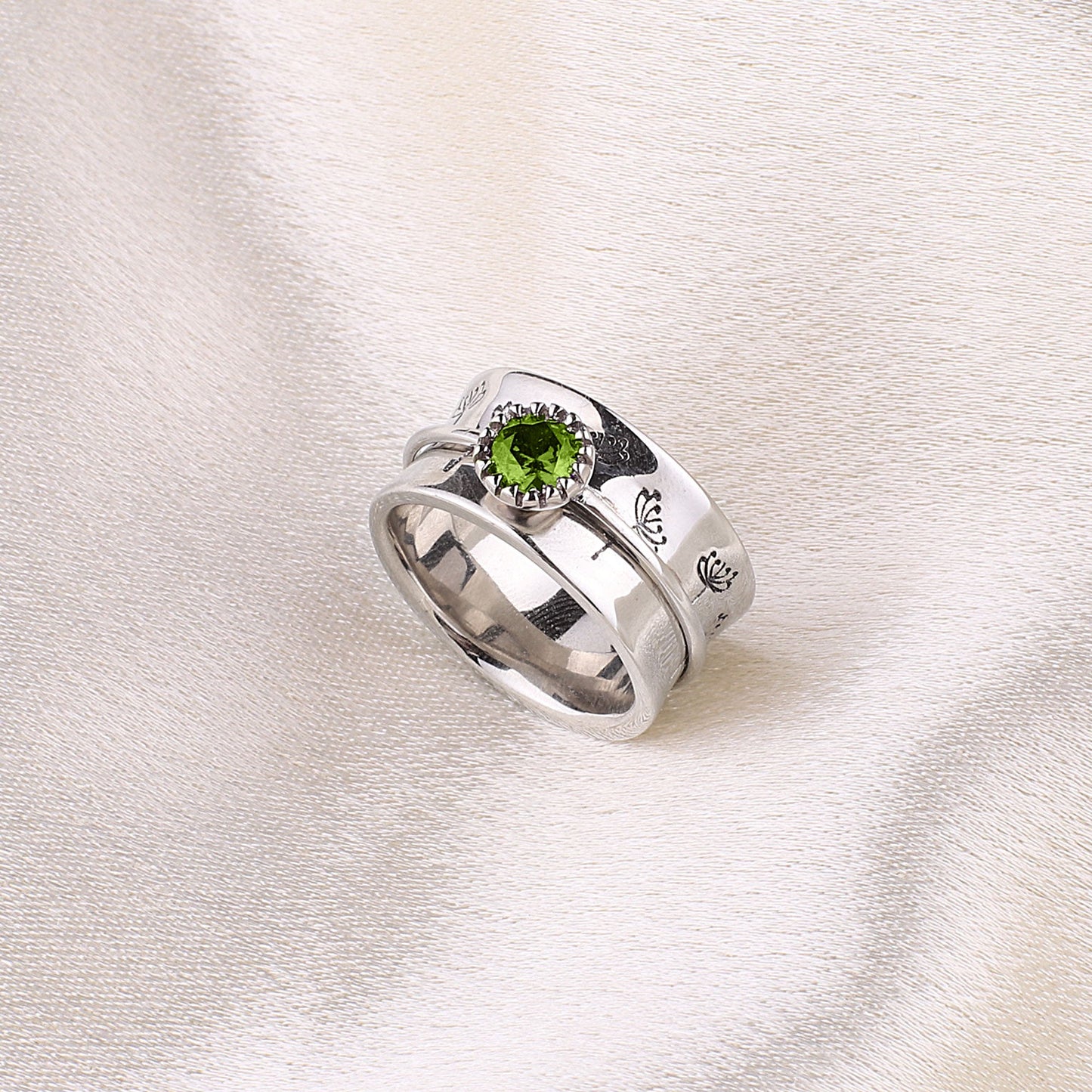 Bague Fidget Spinning Pissenlit Argent Pierre de Naissance