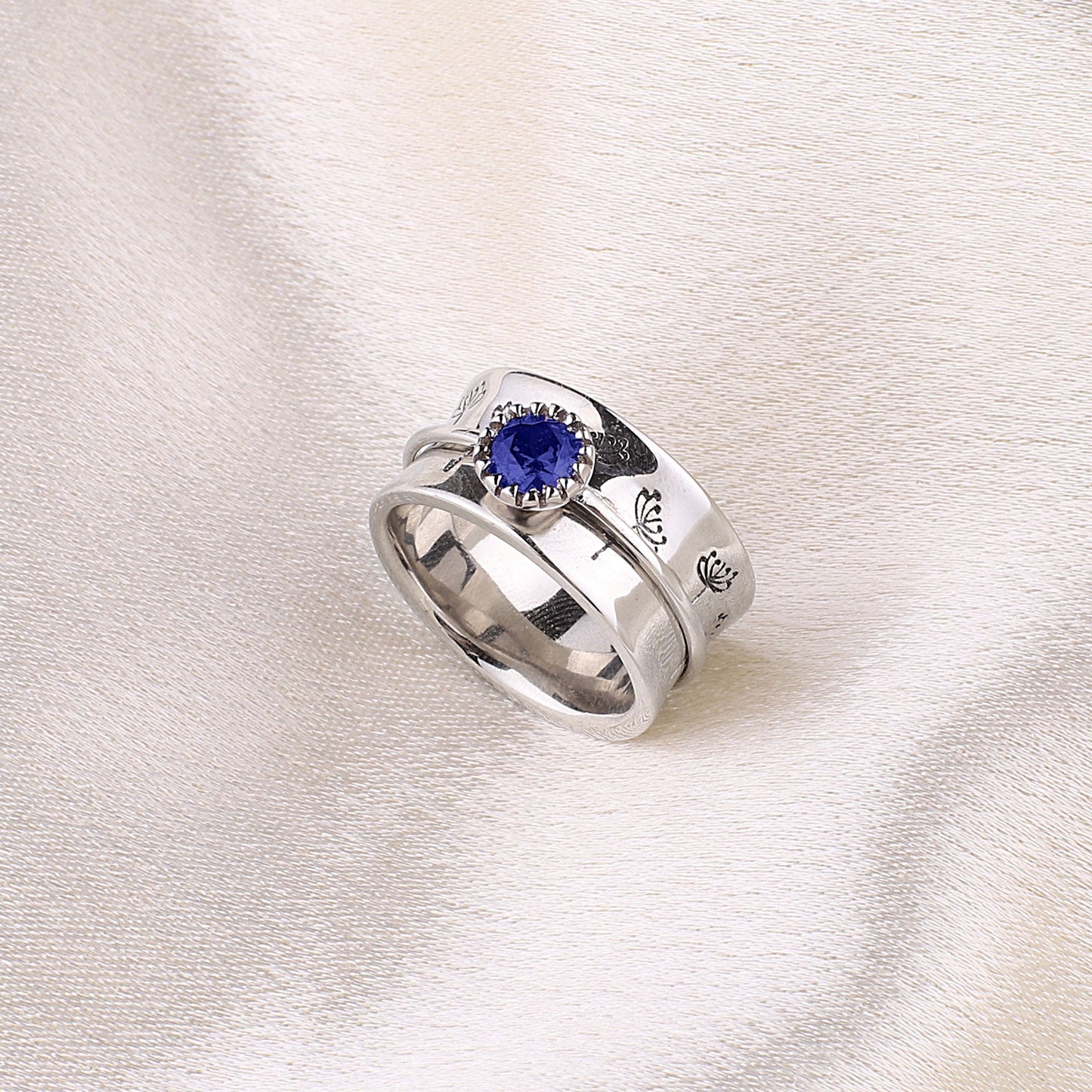 Bague Fidget Spinning Pissenlit Argent Pierre de Naissance