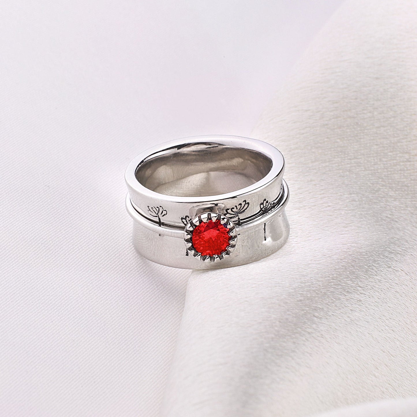 Bague Fidget Spinning Pissenlit Argent Pierre de Naissance