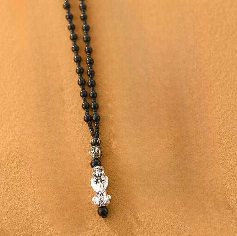 Collier pendentif vintage Pixiu en argent