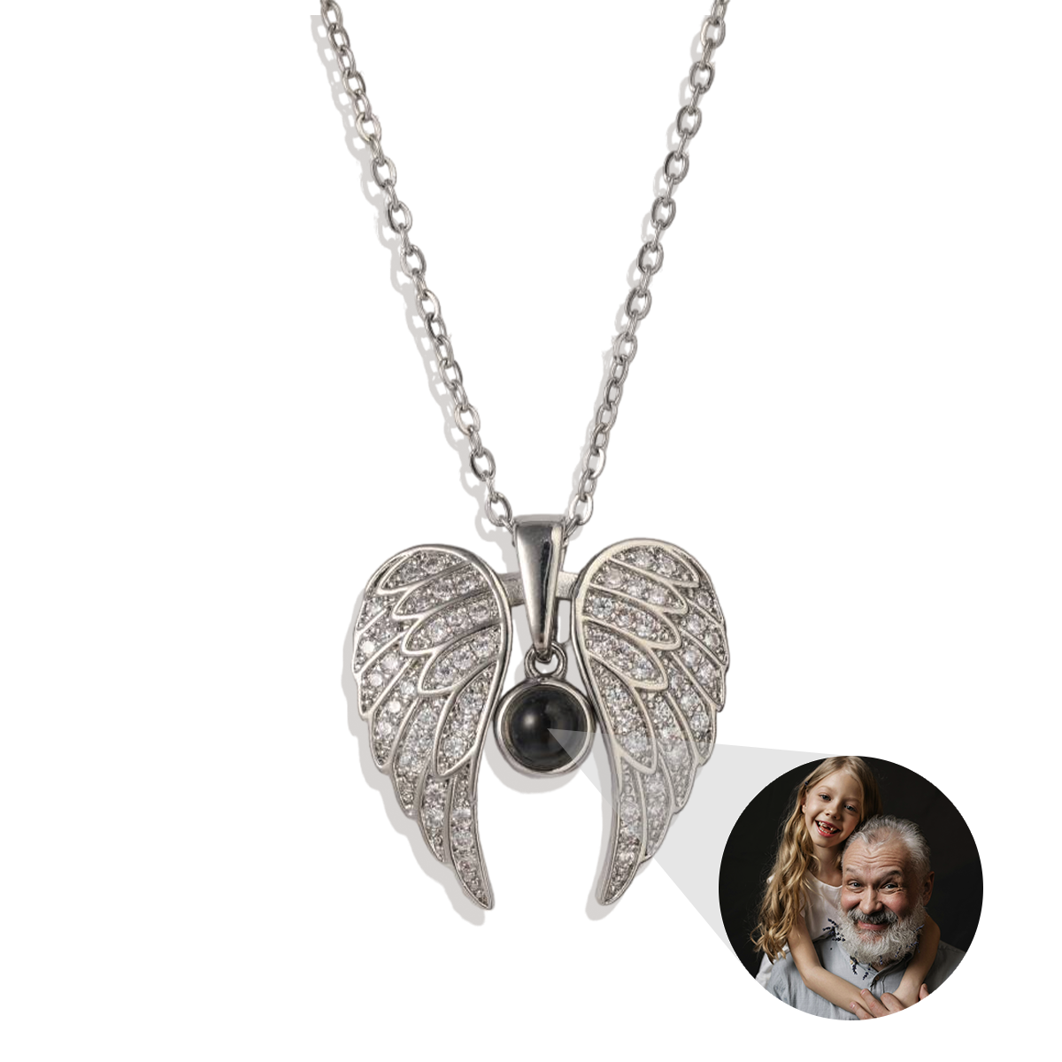 Sparkling Angel Wings Memorial Photo Necklace