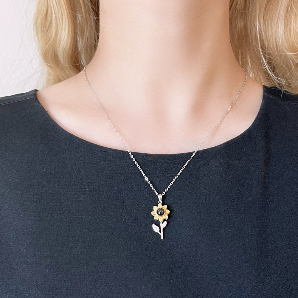 Sunflower Necklace with Picture Inside Sterling Silver