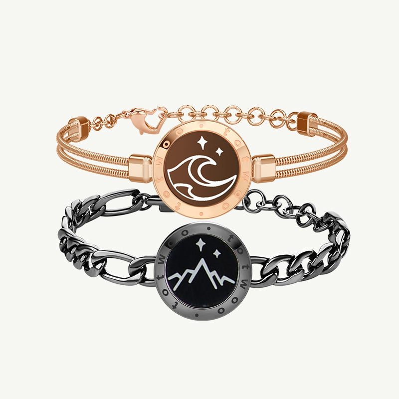 Bracelets Mountain&Sea Touch (chaîne Figaro noire + chaîne serpent en or rose)