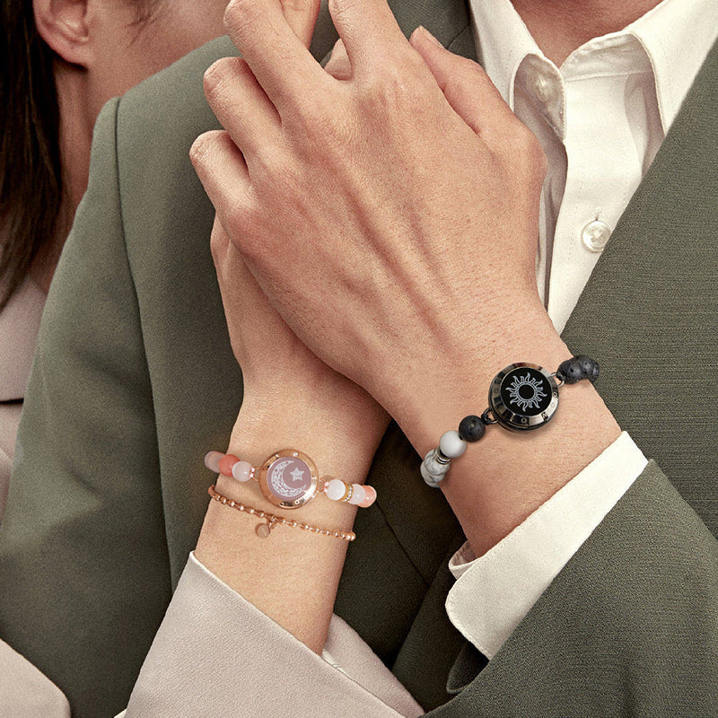 Bracelets tactiles Soleil et Lune avec perles fantasmagoriques (noir et or rose)