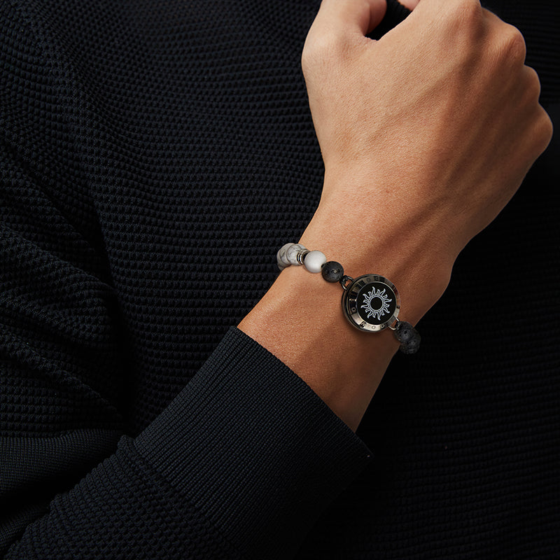 Bracelets tactiles Soleil et Lune avec perles fantasmagoriques (noir et or rose)