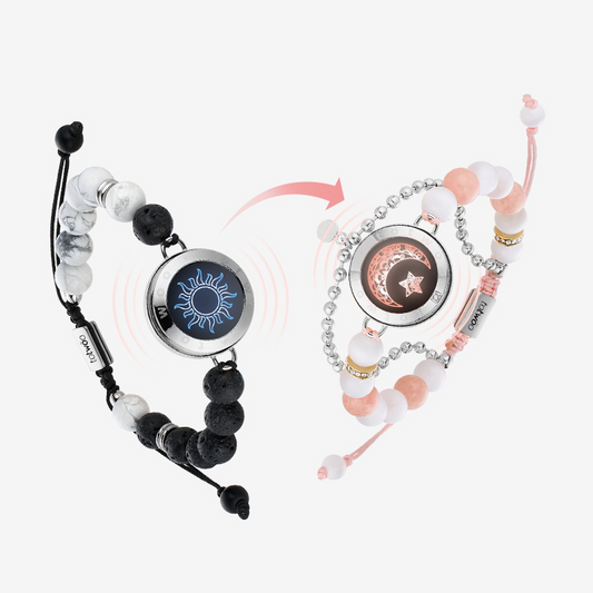 Bracelets tactiles Soleil et Lune avec perles fantasmagoriques (argent + argent)