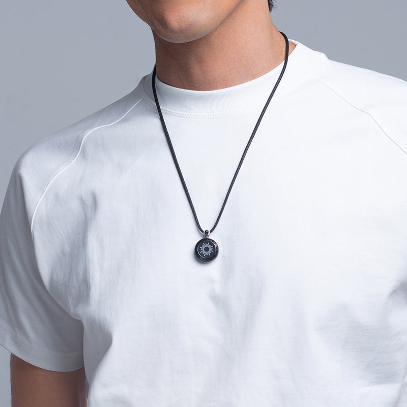 Colliers Soleil et Lune Touch avec Agate (Soleil Noir + Lune Or Rose)