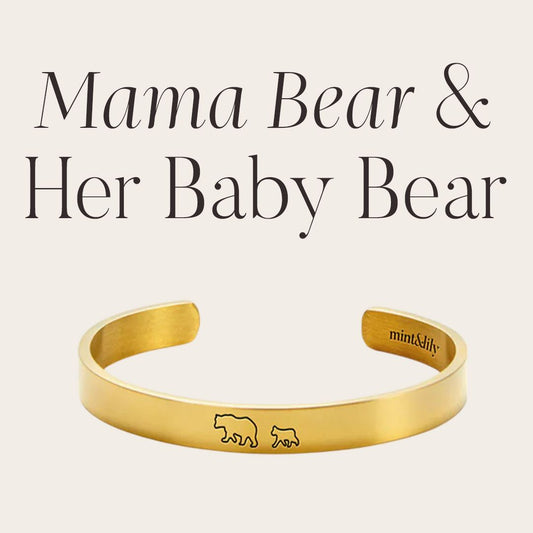 Mama Bear & Her Baby Bears Engraved Cuff Bracelet